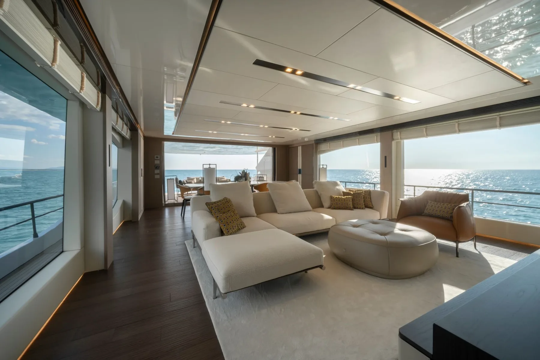 A yacht salon interior with concealed audio